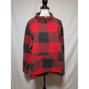 Marissa Olivia Red Black Buffalo Plaid Sherpa Fleece 1/4 Zip Pullover Women's XL